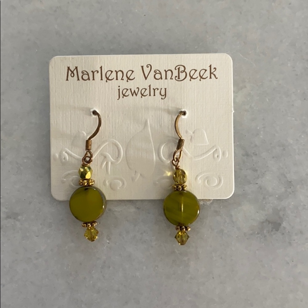 Green dangle earrings. Never worn. Marlene VanBeek